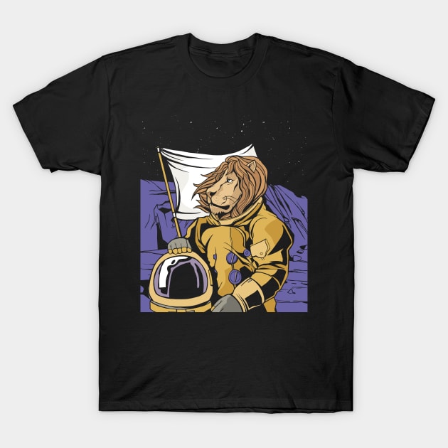 Lion Astronaut in Space Science Astronaut T-Shirt by Printroof